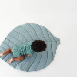 Sage Green Leaf Baby Play Mat Organic Cotton Tummy Time Rug - thumbnail 2