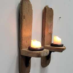 Pair Of Dorset Driftwood Night Light Candle Holder Wall Sconces Chunky Shabby Chic Hand Made - thumbnail 2
