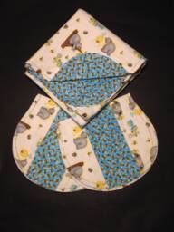 Hemstitch Honey Bee Bear Receiving Blanket & 2 Burp Cloths, Top Quality Flannel Fabric Blue Yellow Bee's, Baby Gift - thumbnail 1