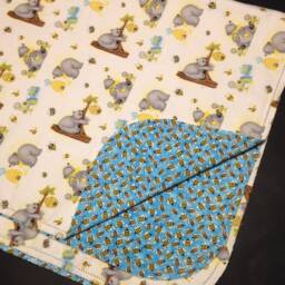 Hemstitch Honey Bee Bear Receiving Blanket & 2 Burp Cloths, Top Quality Flannel Fabric Blue Yellow Bee's, Baby Gift - thumbnail 2