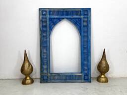 Beautiful Moroccan Wooden Mirror Frame, Blue Handmade Wood Mirror, Wall Traditional Vintage New Design - thumbnail 1