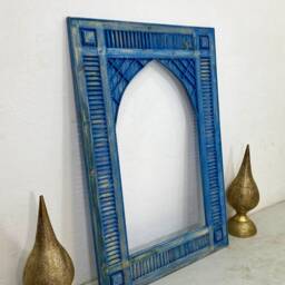 Beautiful Moroccan Wooden Mirror Frame, Blue Handmade Wood Mirror, Wall Traditional Vintage New Design - thumbnail 2