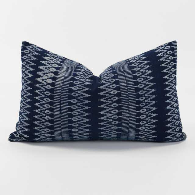 Hmong Indigo Batik Lumbar Pillow Cover - Tribal Zig Zag Cushion - 12x20 - image 1