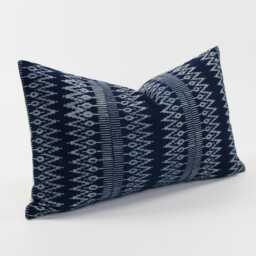 Hmong Indigo Batik Lumbar Pillow Cover - Tribal Zig Zag Cushion - 12x20 - thumbnail 3