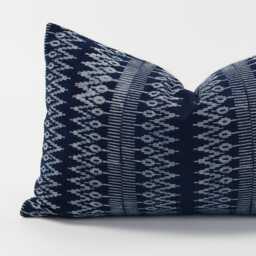 Hmong Indigo Batik Lumbar Pillow Cover - Tribal Zig Zag Cushion - 12x20 - thumbnail 2