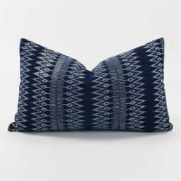 Hmong Indigo Batik Lumbar Pillow Cover - Tribal Zig Zag Cushion - 12x20 - thumbnail 1