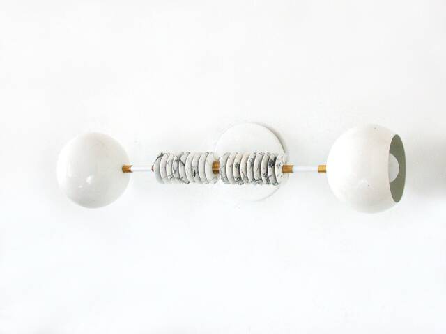 White Howlite & Brass Bohemian Double Sconce Light Vanity Fixture Bathroom Wall Lights Kitchen Foyer - image 1