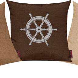 Set Of 3 Cushion Covers, Sofa Cushions, Nautical Theme With Star, Steering Wheel, & Rope - thumbnail 2