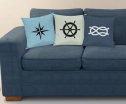 Set Of 3 Cushion Covers, Sofa Cushions, Nautical Theme With Star, Steering Wheel, & Rope