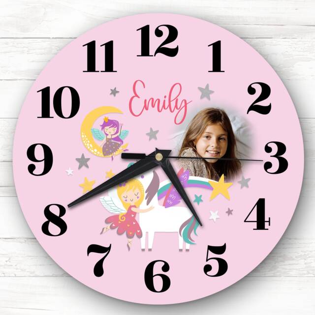 Fairy Unicorn Girl Pink Personalised Gift Clock - image 1