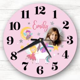 Fairy Unicorn Girl Pink Personalised Gift Clock - thumbnail 1