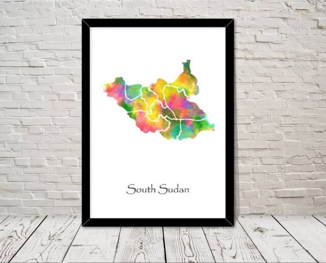 South Sudan Art Watercolour Illustration Map Abstract Print Wall Home Decor Giclee Print Office Living Room