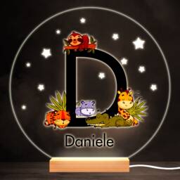 Sleeping Baby Safari Animals Letter D Round Personalised Gift Lamp Night Light - Bedroom - thumbnail 1