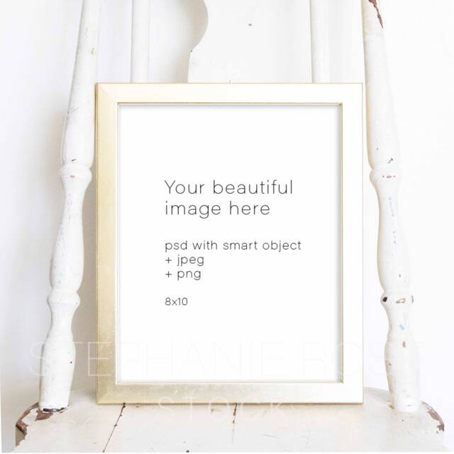 Gold Frame Mockup 8x10 - Available in Psd, Jpeg, & Png Stock Photo Rustic Farmhouse Style - image 1
