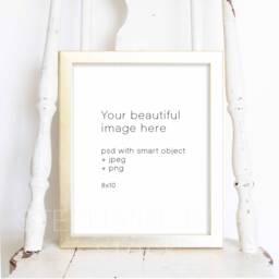 Gold Frame Mockup 8x10 - Available in Psd, Jpeg, & Png Stock Photo Rustic Farmhouse Style - thumbnail 1