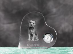 Border Terrier - Crystal Clock in The Shape Of A Heart With Image Pure-Bred Dog - thumbnail 1