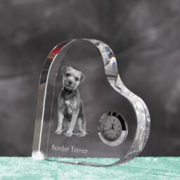 Border Terrier - Crystal Clock in The Shape Of A Heart With Image Pure-Bred Dog - thumbnail 2