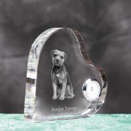 Border Terrier - Crystal Clock in The Shape Of A Heart With Image Pure-Bred Dog - thumbnail 3