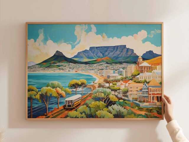 Cape Town Travel Poster South Africa, Table Mountain Art - image 1
