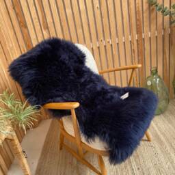 Navy Genuine Sheepskin Rug, Single Size, Interior Throw, Office Chair Cover, Natural Wool, Home - thumbnail 3