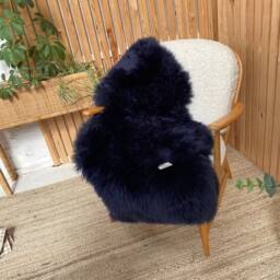 Navy Genuine Sheepskin Rug, Single Size, Interior Throw, Office Chair Cover, Natural Wool, Home - thumbnail 2