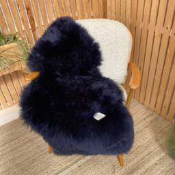 Navy Genuine Sheepskin Rug, Single Size, Interior Throw, Office Chair Cover, Natural Wool, Home - thumbnail 4
