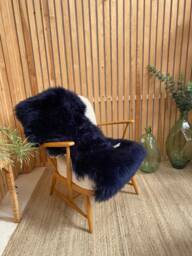 Navy Genuine Sheepskin Rug, Single Size, Interior Throw, Office Chair Cover, Natural Wool, Home - thumbnail 1