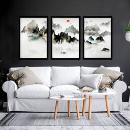 Home Decor Wall Hanging, Art, Office Decor Gift For Her, Zen Garden Art Print Set Of 3, Japanese Art, New - thumbnail 1