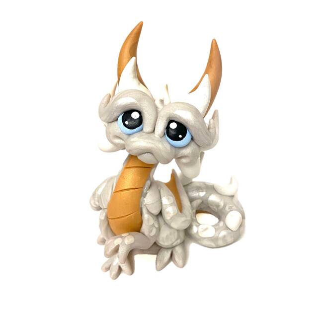 Cremella - Polymer Clay Dice Holder Dragon Pearl White, Gold, & White Dragonling - image 1