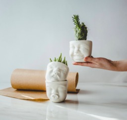Ceramic Face Planter Set Funny Succulent Pots, Shelf Decor - thumbnail 1