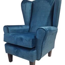 Queen Anne Wing Back Cottage Fireside Chair Destino Teal Velvet - Solid Wood Mahogany Legs - thumbnail 3