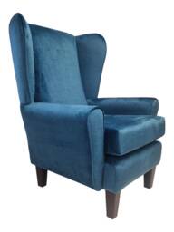 Queen Anne Wing Back Cottage Fireside Chair Destino Teal Velvet - Solid Wood Mahogany Legs