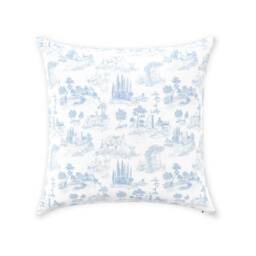 Blue Toile Pillow Cover - Pure Cotton Twill Print Fabric Vintage French De Jouy Design Soft White Decorative Cushion - thumbnail 1