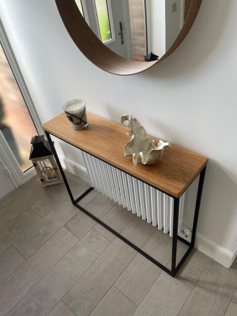 Handmade Solid Oak Console Table Black Steel Frame Hallway Table - image 1