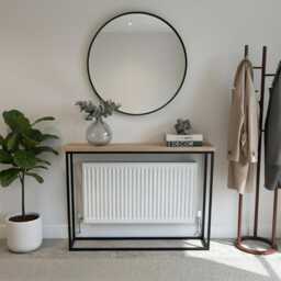 Handmade Solid Oak Console Table Black Steel Frame Hallway Table - thumbnail 4