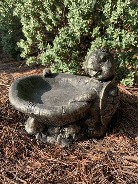 stone Garden Turtle Bird Bath Feeder Detailed Gold Ornament - image 1