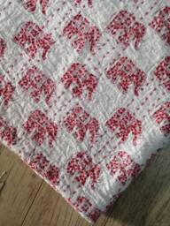 Handblock Elephant Print Indian Handmade Kantha Quilt, Throw, Bedcover Size Multi - thumbnail 1