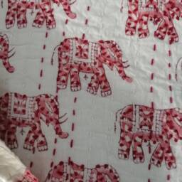 Handblock Elephant Print Indian Handmade Kantha Quilt, Throw, Bedcover Size Multi - thumbnail 2