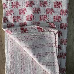Handblock Elephant Print Indian Handmade Kantha Quilt, Throw, Bedcover Size Multi - thumbnail 3