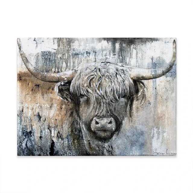 Weathered Highland Cow Canvas Print, Rustic Farmhouse Wall Art - image 1
