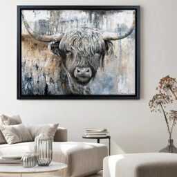Weathered Highland Cow Canvas Print, Rustic Farmhouse Wall Art - thumbnail 3
