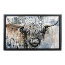 Weathered Highland Cow Canvas Print, Rustic Farmhouse Wall Art - thumbnail 4