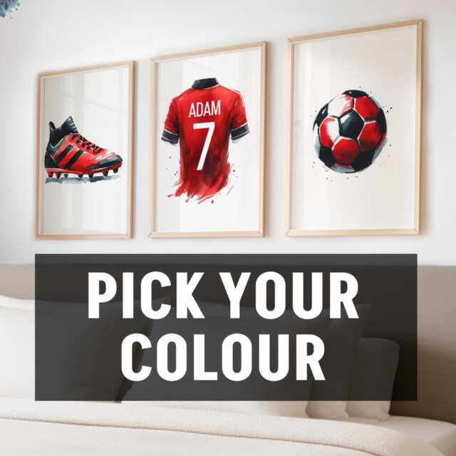 Personalised Football Shirt Prints - Set Of 3 - Boys Bedroom Soccer Decor Custom Gift Personalized Print Kids Wall Art Poster - image 1
