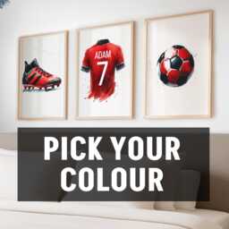 Personalised Football Shirt Prints - Set Of 3 - Boys Bedroom Soccer Decor Custom Gift Personalized Print Kids Wall Art Poster - thumbnail 1