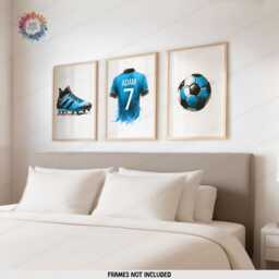 Personalised Football Shirt Prints - Set Of 3 - Boys Bedroom Soccer Decor Custom Gift Personalized Print Kids Wall Art Poster - thumbnail 3