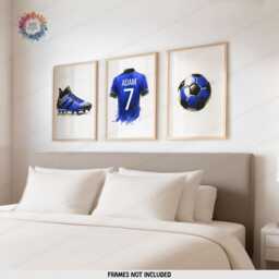 Personalised Football Shirt Prints - Set Of 3 - Boys Bedroom Soccer Decor Custom Gift Personalized Print Kids Wall Art Poster - thumbnail 2