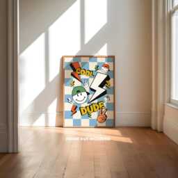 Cool Kids Print, Boys Room Art, Lightening Bolt, Retro Style Bedroom Prints, Colourful Decor, Teen Checkerboard - thumbnail 1