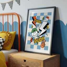 Cool Kids Print, Boys Room Art, Lightening Bolt, Retro Style Bedroom Prints, Colourful Decor, Teen Checkerboard - thumbnail 2