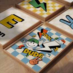 Cool Kids Print, Boys Room Art, Lightening Bolt, Retro Style Bedroom Prints, Colourful Decor, Teen Checkerboard - thumbnail 3