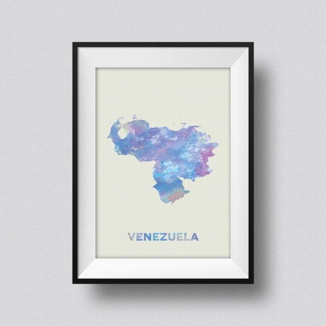 Venezuela Watercolor Map Art Print Ink Splash Poster Canvas, Map